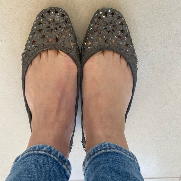 Jimmy Choo Leather Perforated Jeweled Flats - Picture 3 of 5